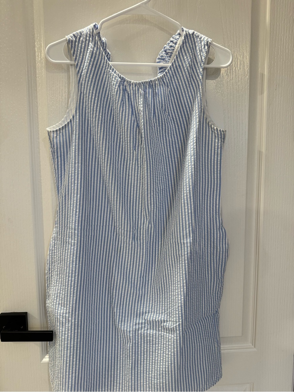 crown & ivy Light Blue and White Striped Sleeveless Seersucker Dress